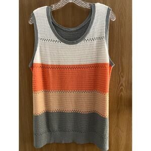 Striped Sleeveless Pullover Sweater Vest | Women's 2X White/Orange/Gray Crochet